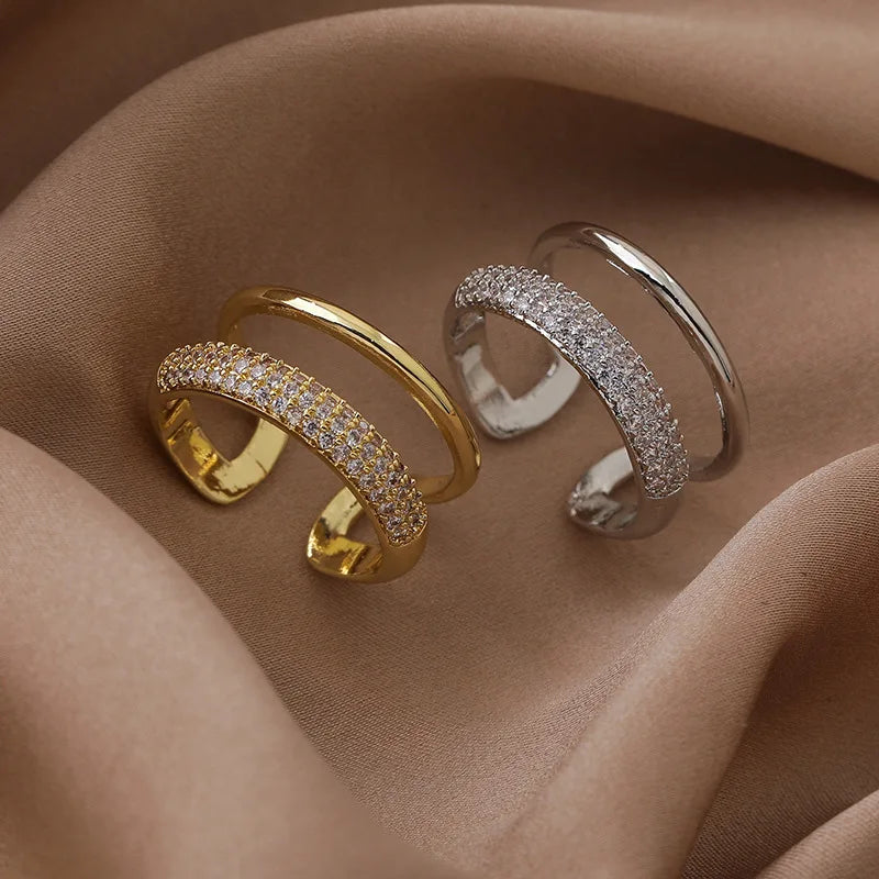 Wholesale Female Make Fashion Brass Alloy Wide Engagement Wedding Open Cuff Resizable Finger Ring Jewelry for Women