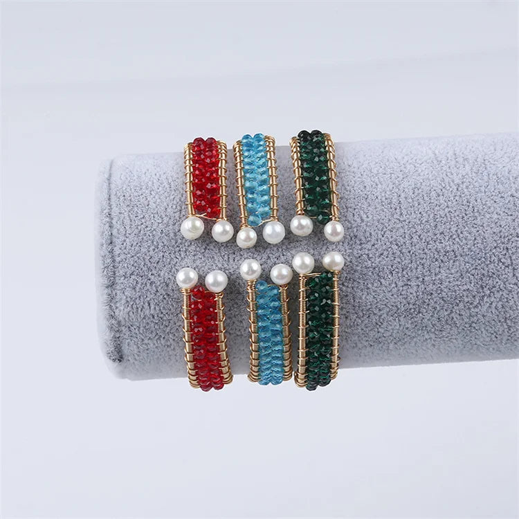 Colorful Crystal Freshwater Pearl Bead Cuff Bracelet for Women