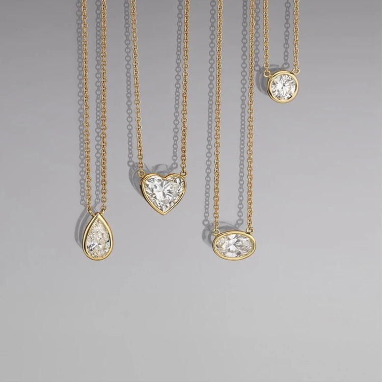 Simple Ins Fashion Furnace Vacuum Plating Gold Zircon Oval Pendant Necklace Women