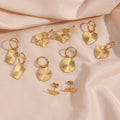 Simple Fashion Women Jewelry Stainless Steel 18K Gold Plated Round Heart Square Flower Hoop Drop Earring