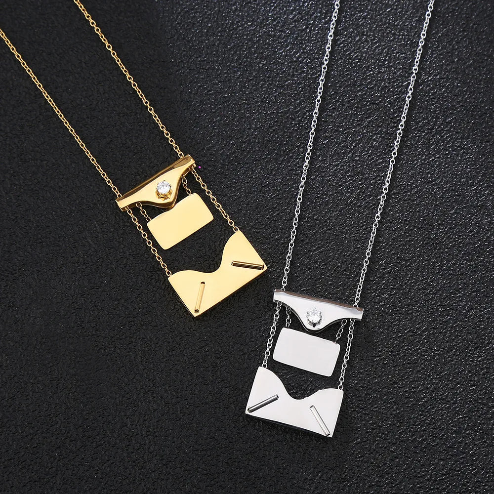 GT Custom Engraved Openable Love Letter Envelope 18K Gold Stainless Steel Pendant Necklace