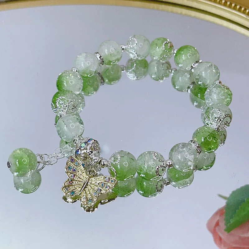 High Quality Stone Bead Bracelet for Women Gradient Smudged Glass Beads Beaded Bracelet Micro-inlaid Love Pendant Bracelet