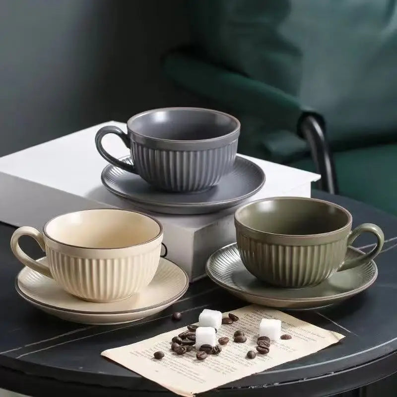 M Pumpkin Coffee Cup Retro Style Latte Mug Unique Cute Style Afternoon Teacup and Saucer Cup for Home Office Ceramic Drinkware