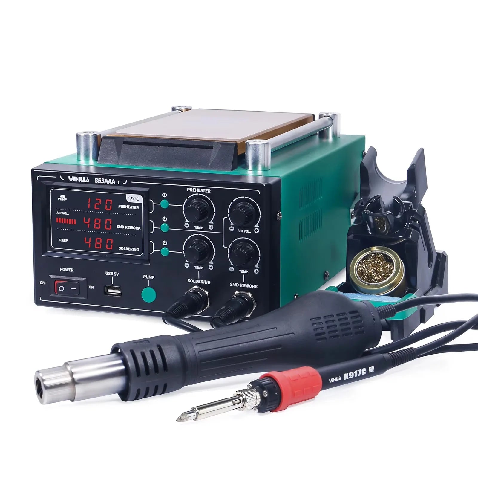 YIHUA 853AAA-I Basic Version 3 in 1 Digital SMD Soldering Desoldering Hot air Gun Preheat BGA Rework Soldering Station