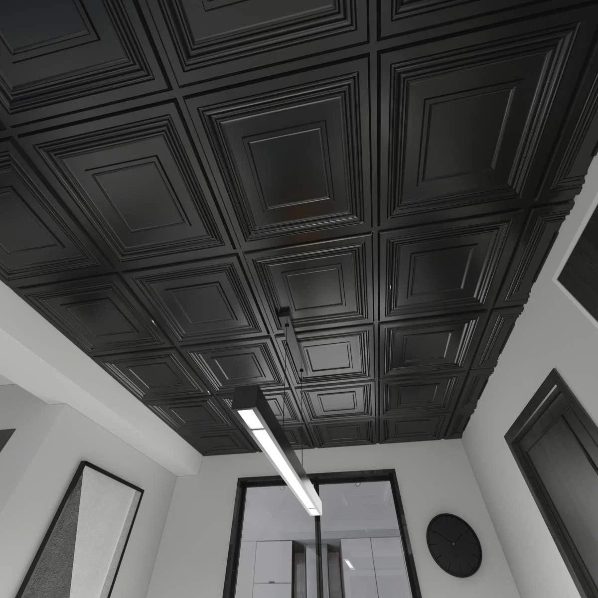 UDK Factory Price PVC Square Frames Pattern 3D Wall Panel for Interior Wall Decoration Easy to Install Matte Black