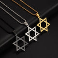 Men's Trendy Stainless Steel Simple Smooth Hexagram Star Pendant Necklace with Box Lin Chain Fashion Jewelry