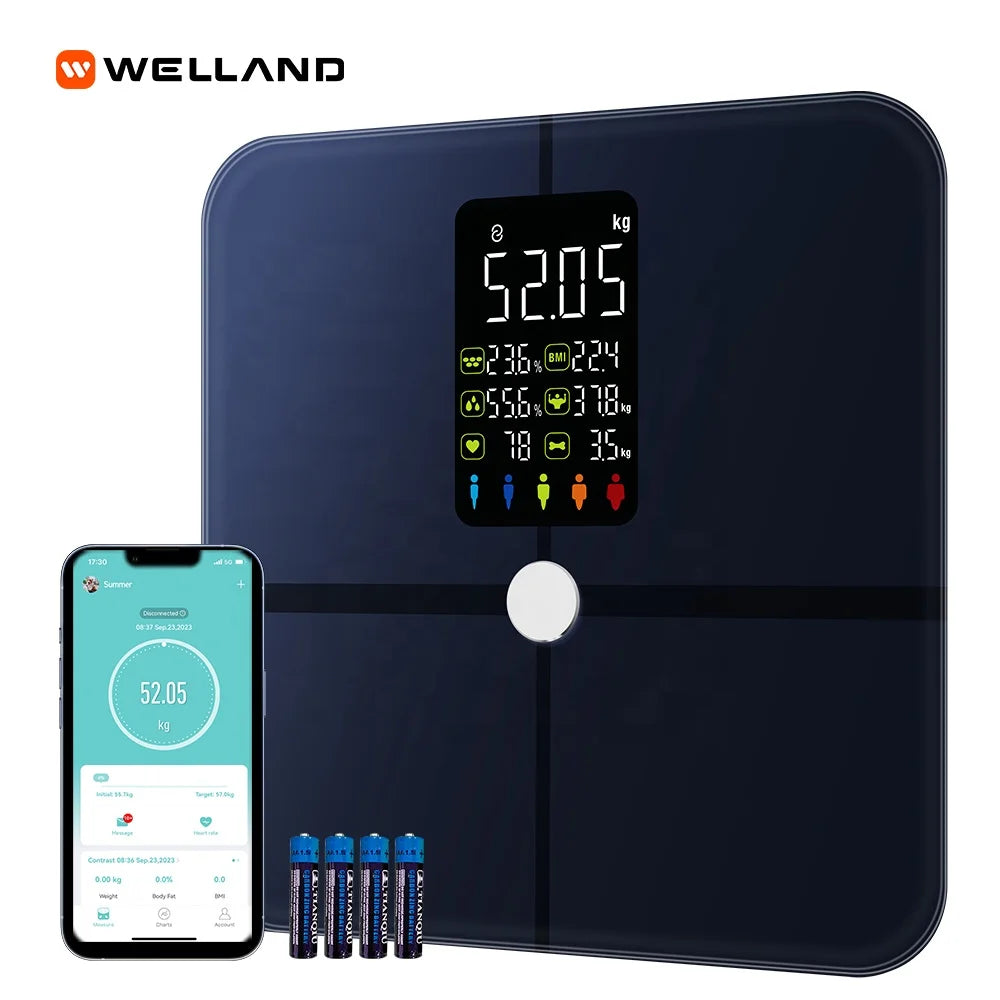 Digital Body Fat Scale Heart Rate Monitoring High Precision Sensor Digital Display Battery Powered App Controlled Body Weight