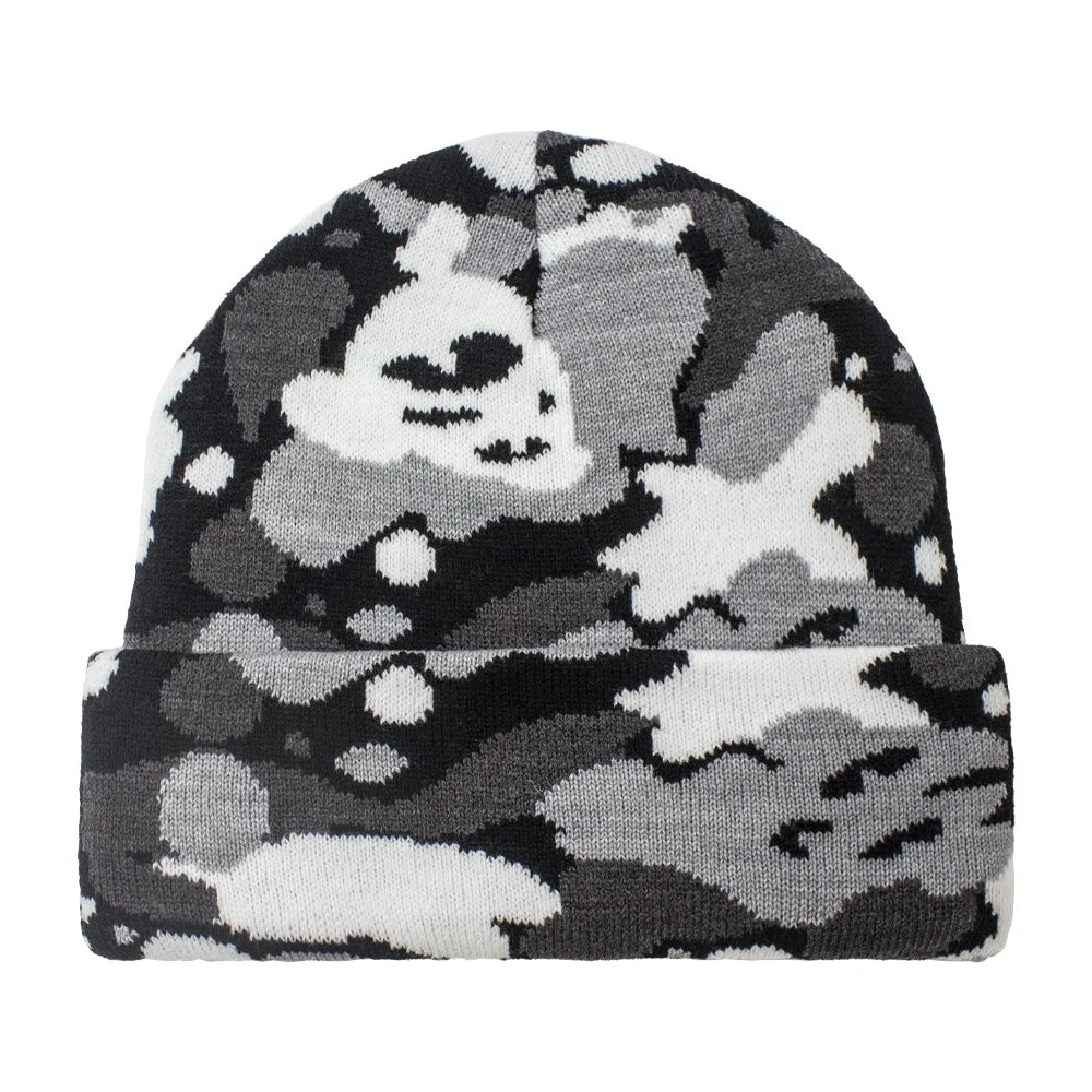 Winter Knit Camouflage Character 3D Embroidered Cuffed Acrylic Woven Jacquard Beanie for Beach & Ski Use