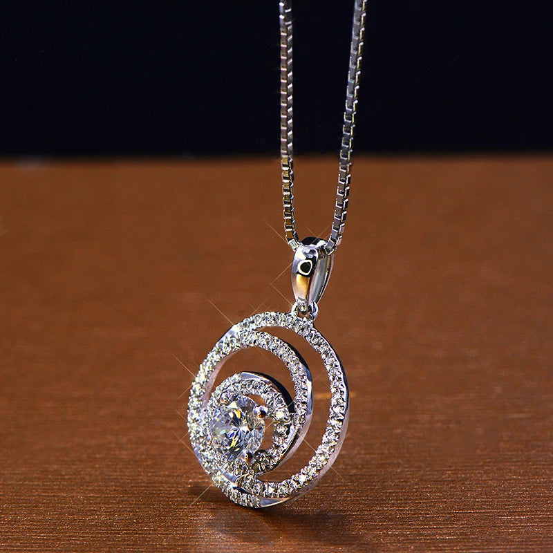 Huitan Delicate Circle Shaped Design 3A Zircon Necklaces for Women Elegant Party Fashion Silver Plated Jewelry Pendatn Necklaces