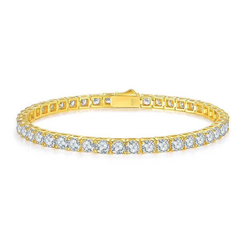 Gold Filled Chain Moissanite Tennis Chain Bracelet 3Mm 4Mm 5Mm 925 Sterling Silver With Gold Plating for Gifts Wholesale Jewelry
