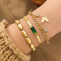 VKME Classic Green Classic Green Crystal Butterfly Pendant Bracelets for Women Luxury Designer Jewelry Bangle Set