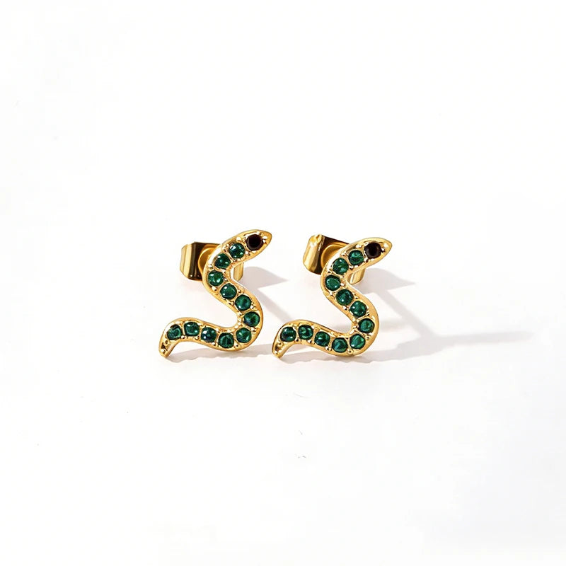 316L Stainless Steel Gold Plated Snake Pendant Earrings with Zircon Women's Trendy Gift