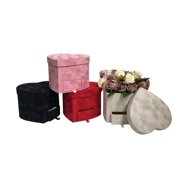 Flannelette Heart Drawer Flower Gift Box with Hand  Arrangement Box Velvet Drawer Box Stock