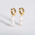 2022 Trendy Earring 18K Gold Plated Natural Pearl Stainless Steel Hoop Earring Statement  Fashion Jewelry