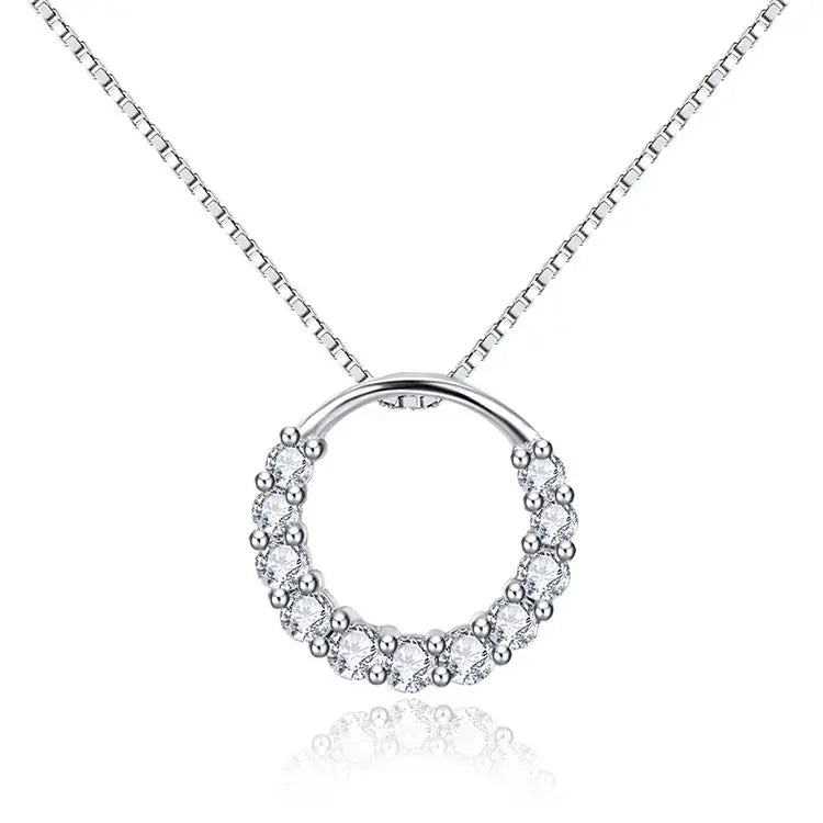 ZHILIAN Wholesale Fashion 925 Sterling Silver Cubic Zirconia Round Pendant Necklace  for Women Fine Necklace