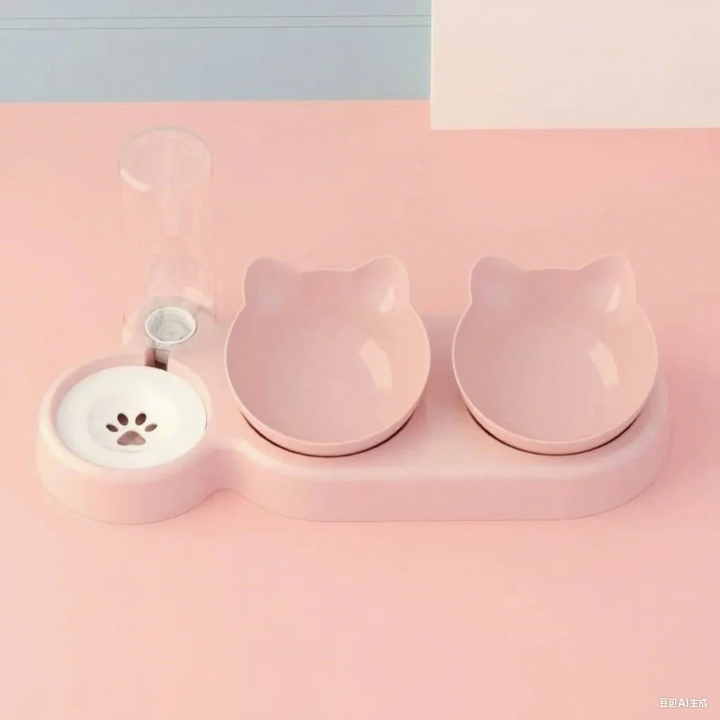 Durable Automatic Pet Bowls 3 in 1 Fashion Dog Double Bowl Portable Raised Pet Bowl Set for Pet Food and Water Feeder