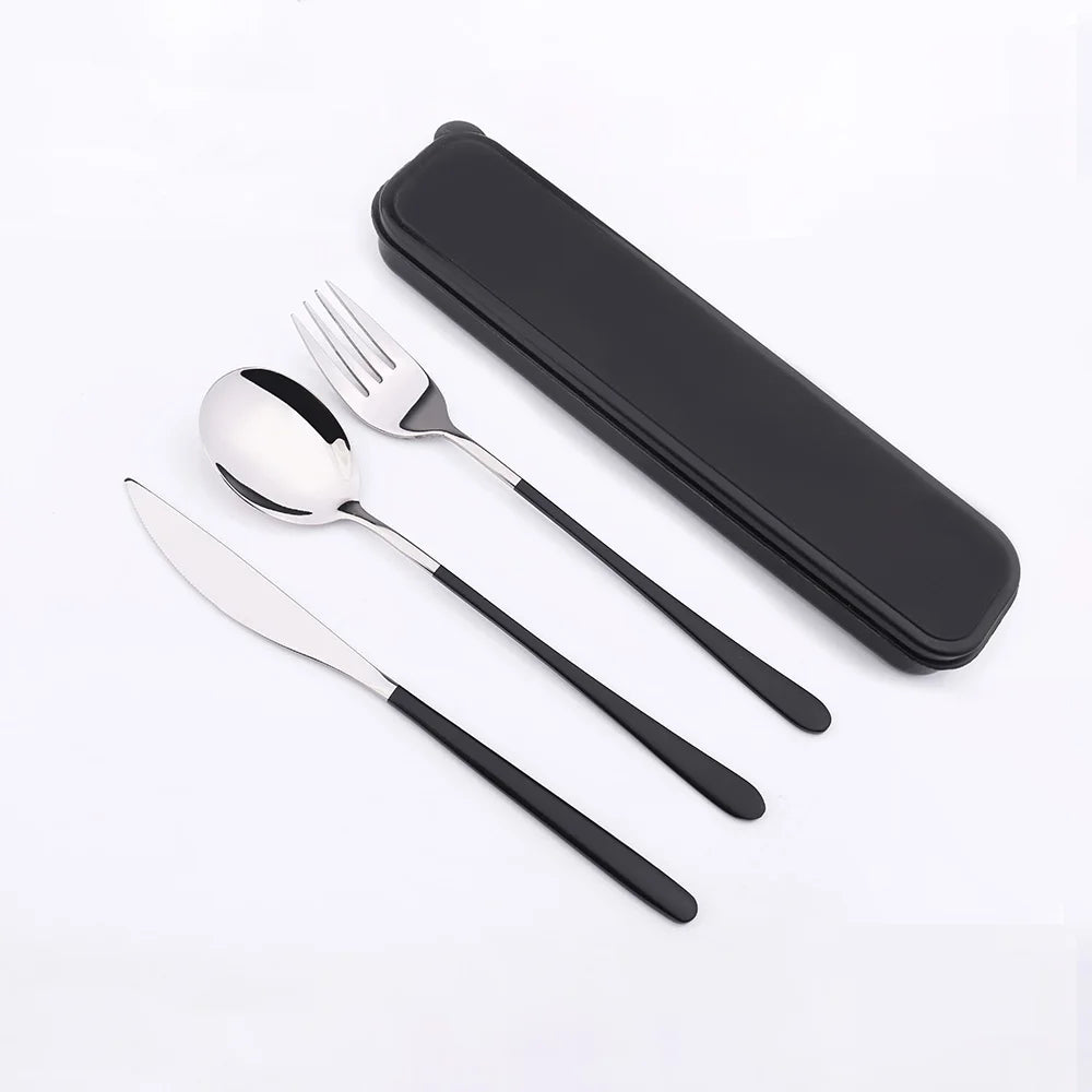 Silver Color Painted Flatware Travel Silver Spoon Set Stainless Steel Cutlery Knife Fork Spoon in Case