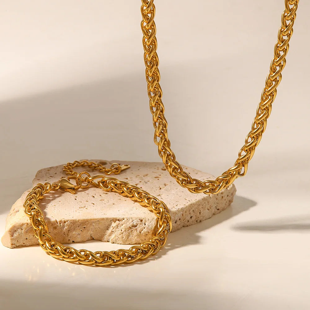 2022 New Fashion Classic Stainless Steel 18K Gold-plated Lightweight Luxury Bracelet Necklace Jewelry Set Spot Wholesale