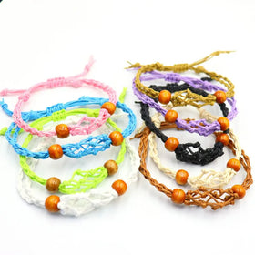 Wholesale Handmade Woven Wax Cord Mesh Net Cage Pocket Bracelet Adjustable Empty Gemstone Quartz Crystal Stone Holder Bracelet