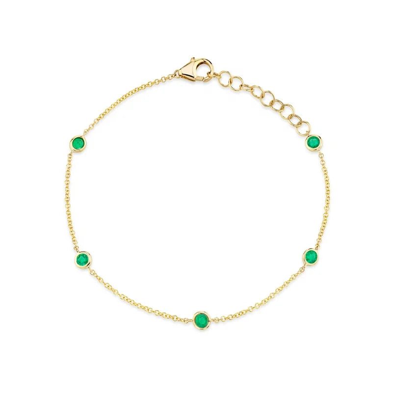 Gemnel Minimalist Women Jewelry 925 Silver 18k Gold Plated Emerald Thin Chain Bezel Cz Bracelet