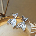 Hot Selling 925 Silver Needle Metal Fishtail Fish Tail Mermaid Earrings Women Exaggerated High-End Luxury Stud Earrings