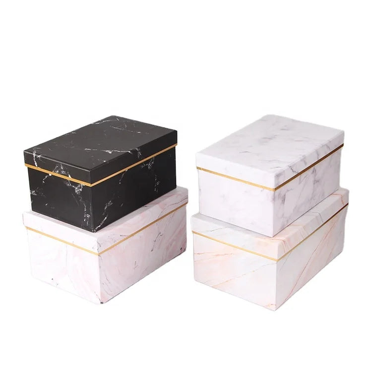 3 Piece Set of New Marble Pattern Flower Rectangular Gift Box Embossed Matt/Glossy Laminated Eco-friendly Recycled Materials