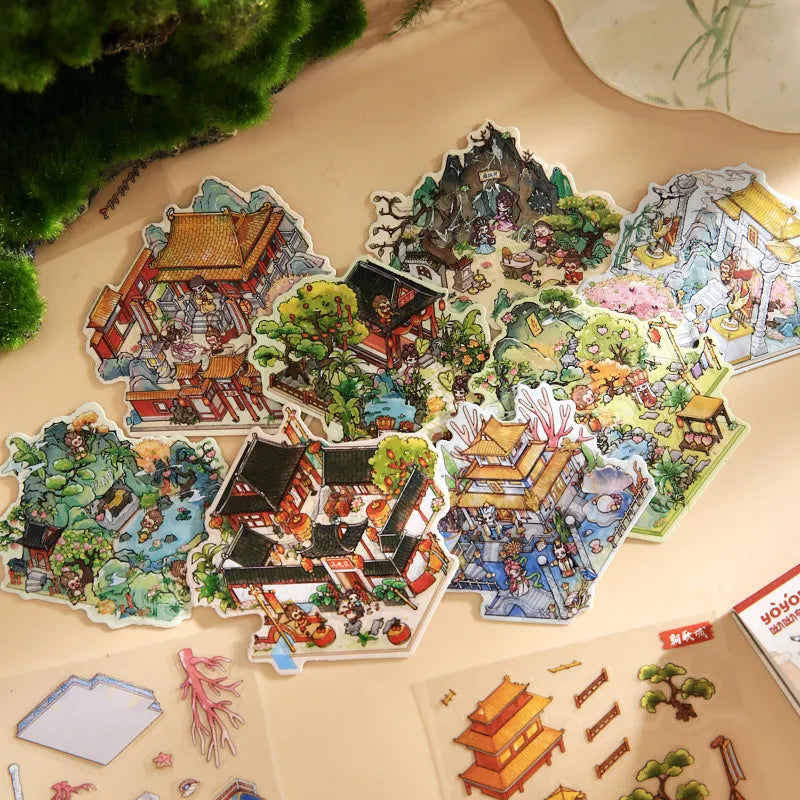 24 Sheets Per Pack Miniature Scenic Stickers Mythical Fantasy Series Mythical Theme Handbook Fun Book