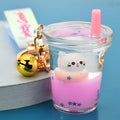 Pink Girls Gifts Factory Stock Plastic Pink Key Chain Bubble Tea Keyring Liquid Quicksand Boba Milk Tea Cup Keychain