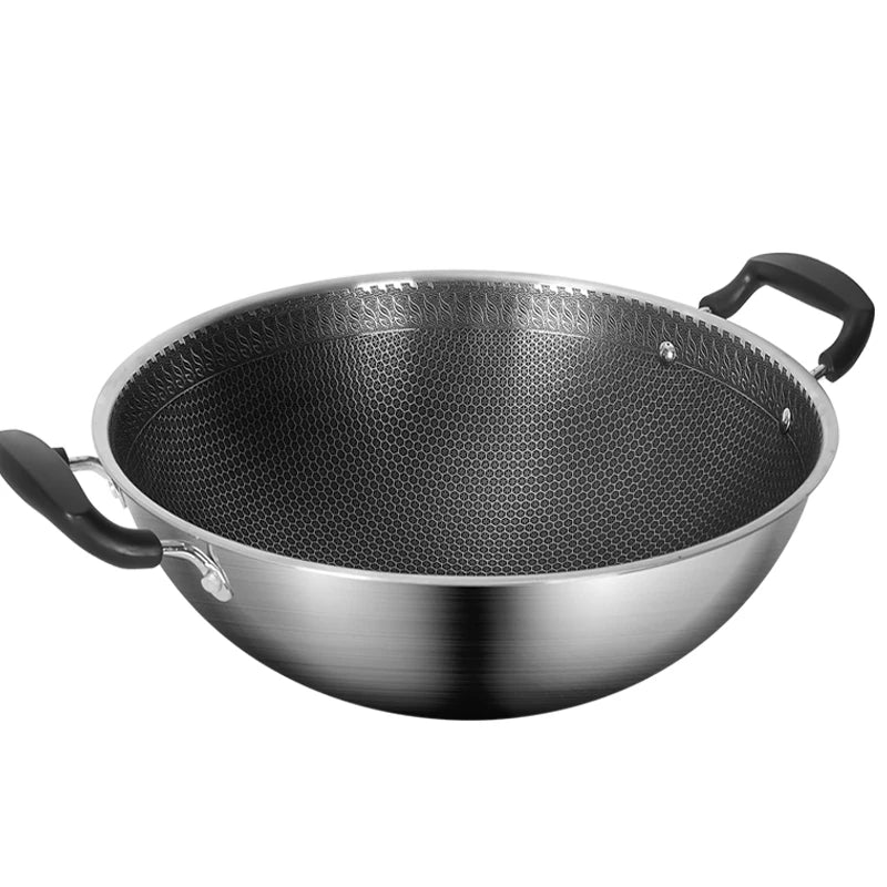 KENGQ  Stainless Steel 304 Stir-fried Wok Pan Non Stick Honeycomb Wok 45cm for Gas Stove