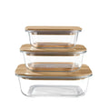 Food Storage Containers Set Airtight Glass Meal Prep Containers Glass Container with Bamboo and Wood Lid Food