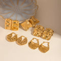 Vintage 18K Gold Plated Titanium Steel Square Earrings Waterproof Stainless Steel Wrinkle Shaped Earrings Jewelry