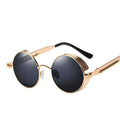 JSJM New Style Round Frame Unisex Lightweight Retro Steampunk Metal Spring Foot Sunglasses with Cartoon Pattern
