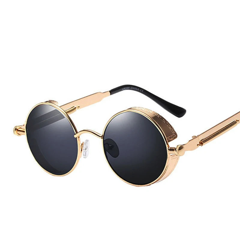 JSJM New Style Round Frame Unisex Lightweight Retro Steampunk Metal Spring Foot Sunglasses with Cartoon Pattern