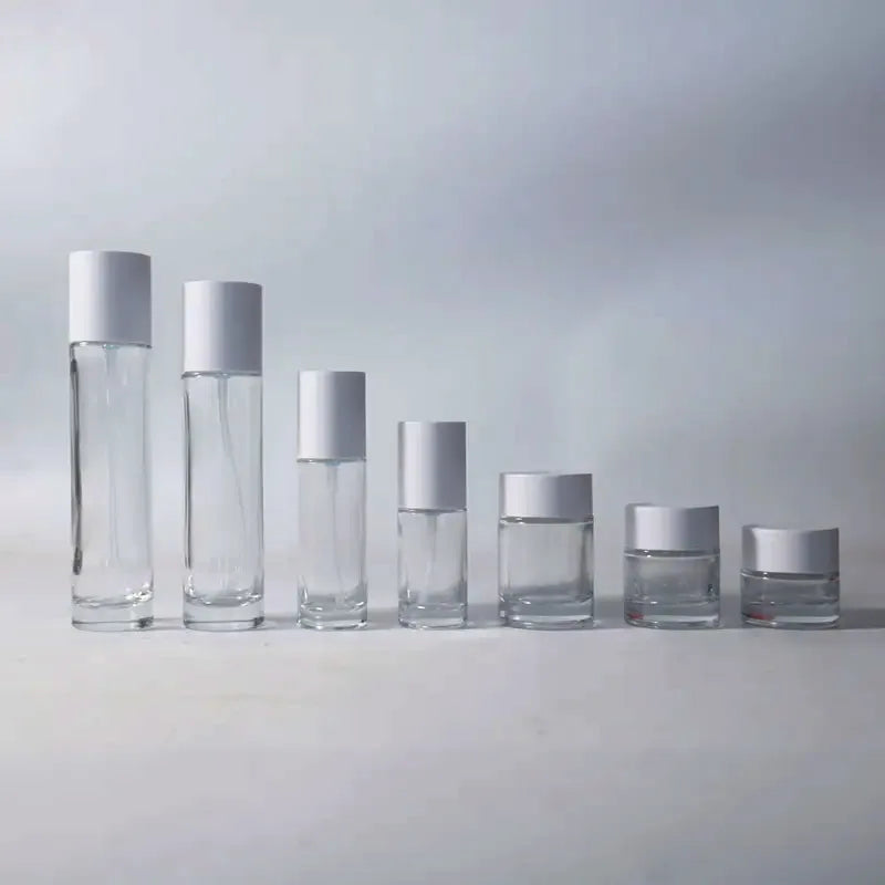 Customize Skincare Packaging Set Glass Container Clear Thick Bottom Cream Glass Jar Lotion Essential Oil Glass Cosmetic Bottles