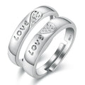 Diamond Wedding Love Heart Adjustable Couple Ring Set