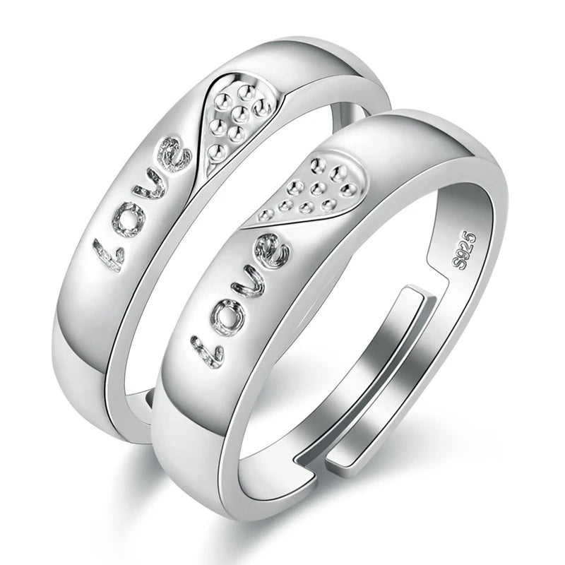 Diamond Wedding Love Heart Adjustable Couple Ring Set