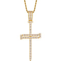 Trend Men's Hiphop Jewelry 18k Gold Plated Brass Micro Paved CZ Diamond Sword Shape Cross Pendant Jewelry