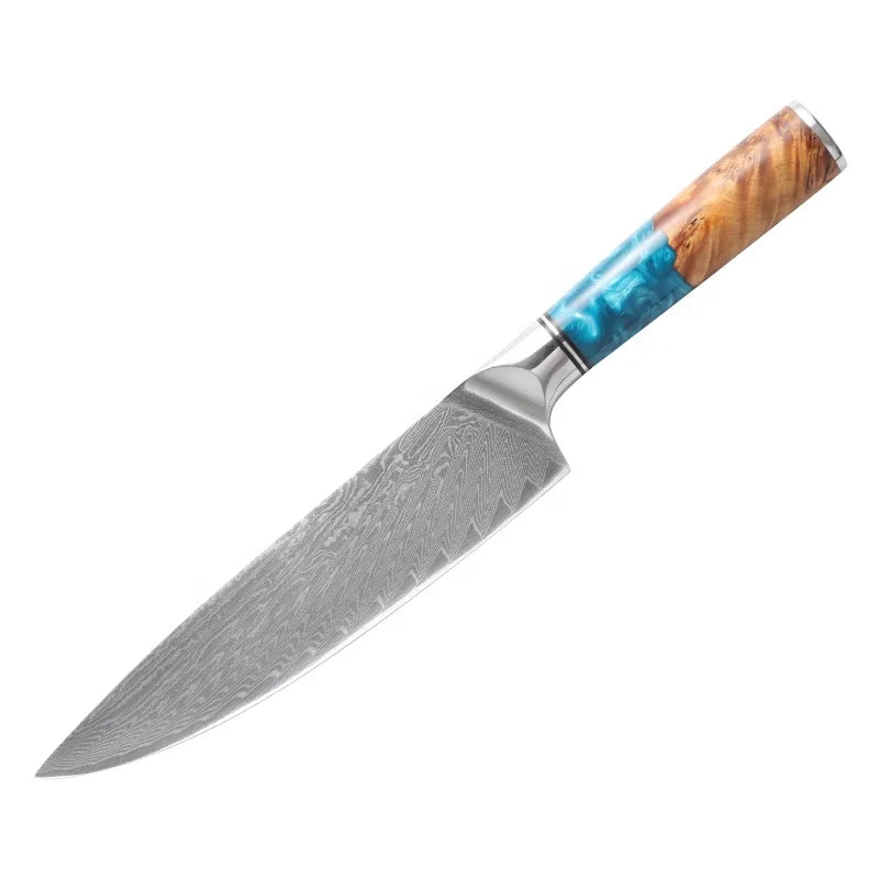 Chef 67 Layers VG10 Damascus Steel Carbon Steel Resin Wood Handle Professional Multi Use 8 Inch Paring High-Polish Finish