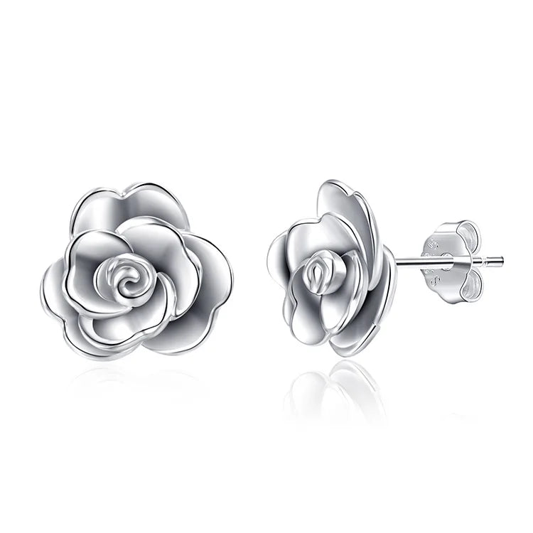Wholesale 925 Sterling Silver Rhodium Plated Flower Stud Earrings for Women