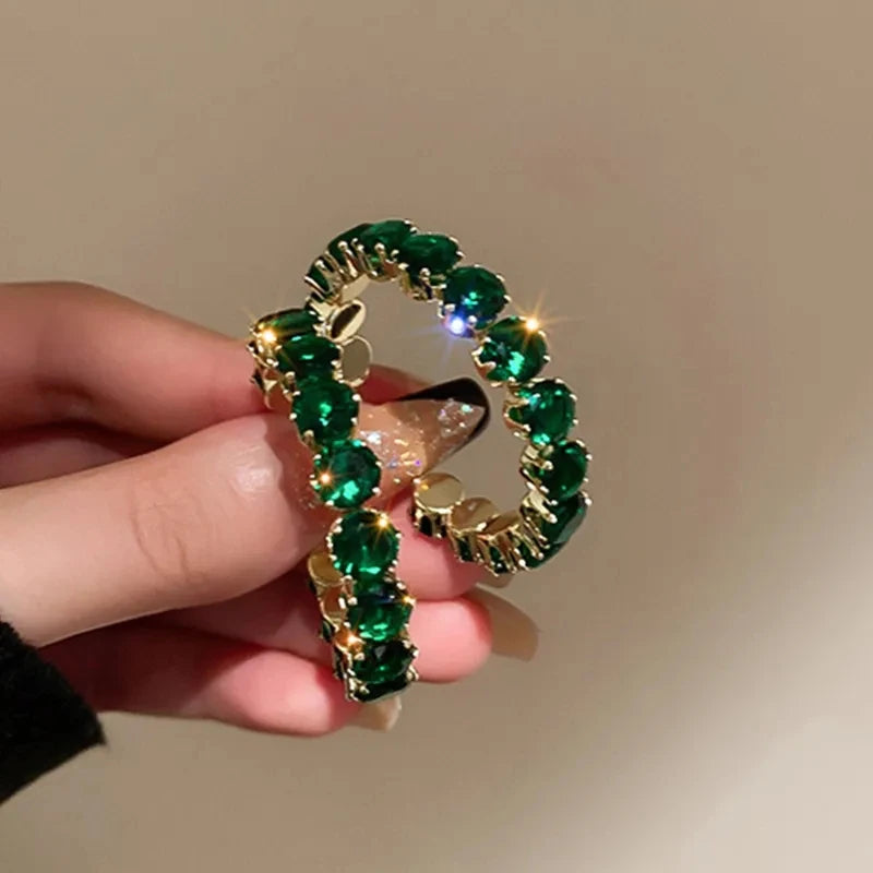 Hot Sale Emerald Zircon Circle Earrings Fashion Light Luxury High Sense Earring Niche All Design Sense Earrings for Women
