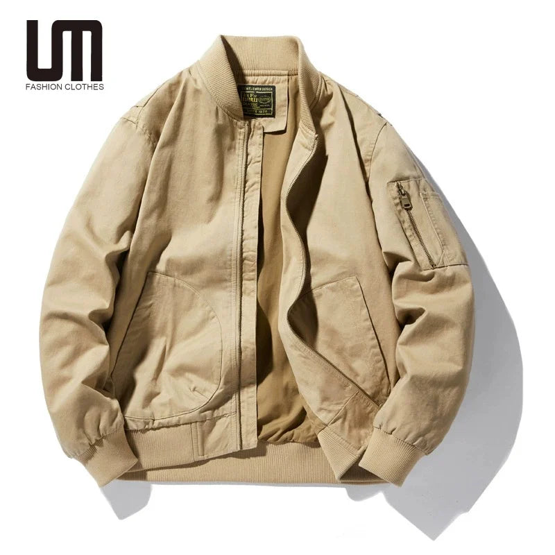 2025 Liu Ming Men's Spring Autumn Streetwear Long Sleeve Solid Color Baseball Coat Loose Bomber Jacket for Winter Wholesale