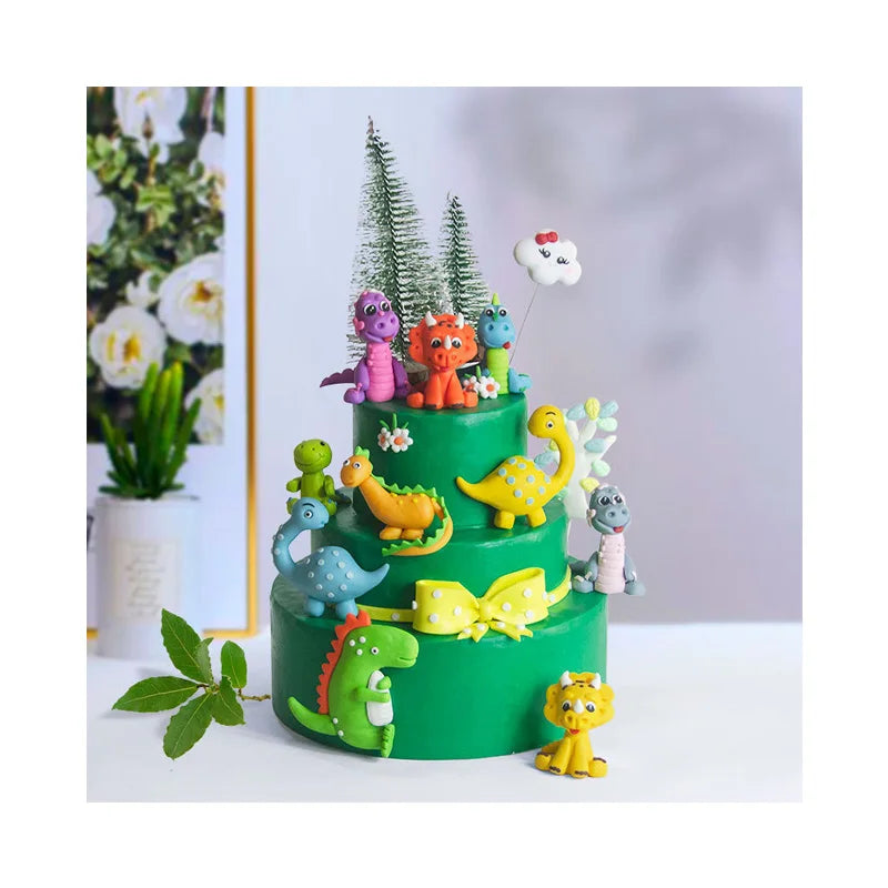 3D  Dinosaur Cartoon Animal Cake Plug-in Baking Dessert Table Children's Kids Birthday Cake Topper Party Decoration