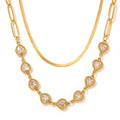 18K Gold PVD Plated Delicate Stainless Steel Necklace for Women Fashionable Snake Chain Heart Zircon Collarbone for Gift