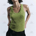 Manufacturer Custom Rib Knitted Sleeveless Cropped Sweater Top Vest Women Summer Casual Metal Slim Knit Tanks Top