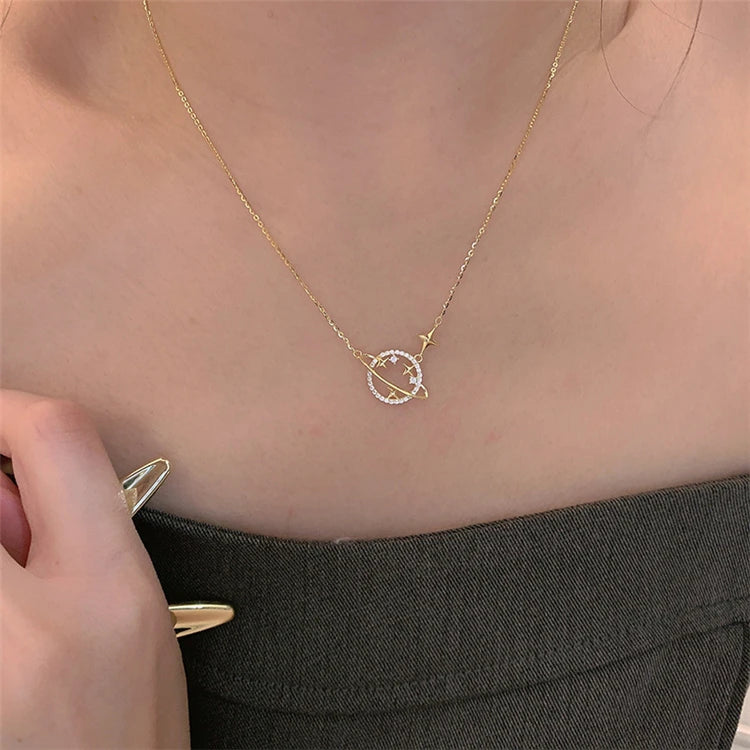 2025 Sterling Silver Gold Plated Wholesale Universe Pendant Tennis Chain Necklace