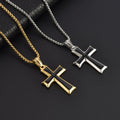 Men's Stainless Steel Enamel Black Cross Pendant Necklace 18k Gold-plated Box Chain Hip-hop Christian Fashion Jewelry Party Gift