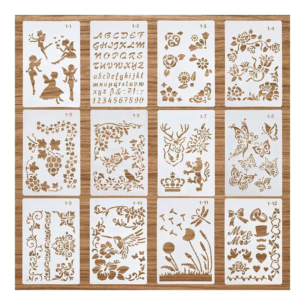 12pcs Plastic Stencils for Journal Painting Craft 6.3 X 9.7 Inches Children's Drawing Template
