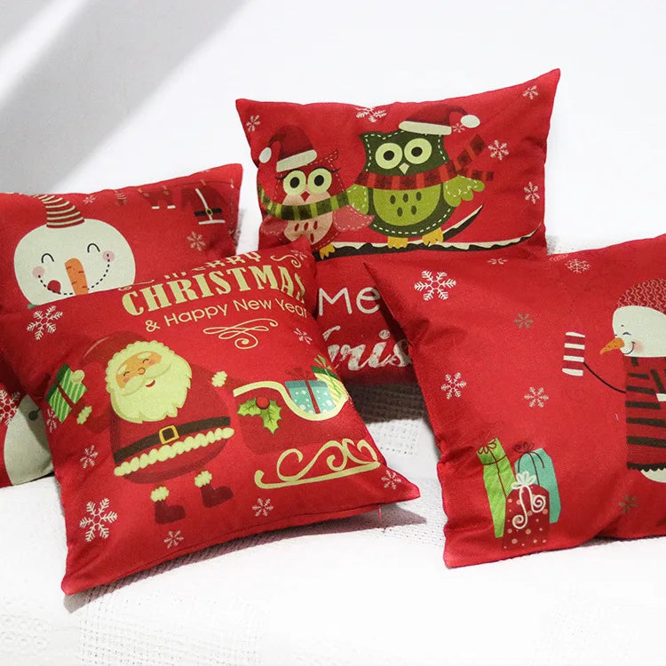 Christmas Pillow Cover New Linen Santa Claus Snowman Owl Festival Amazonn Hot Selling Cushion Cover Home Decoration Pillowcases