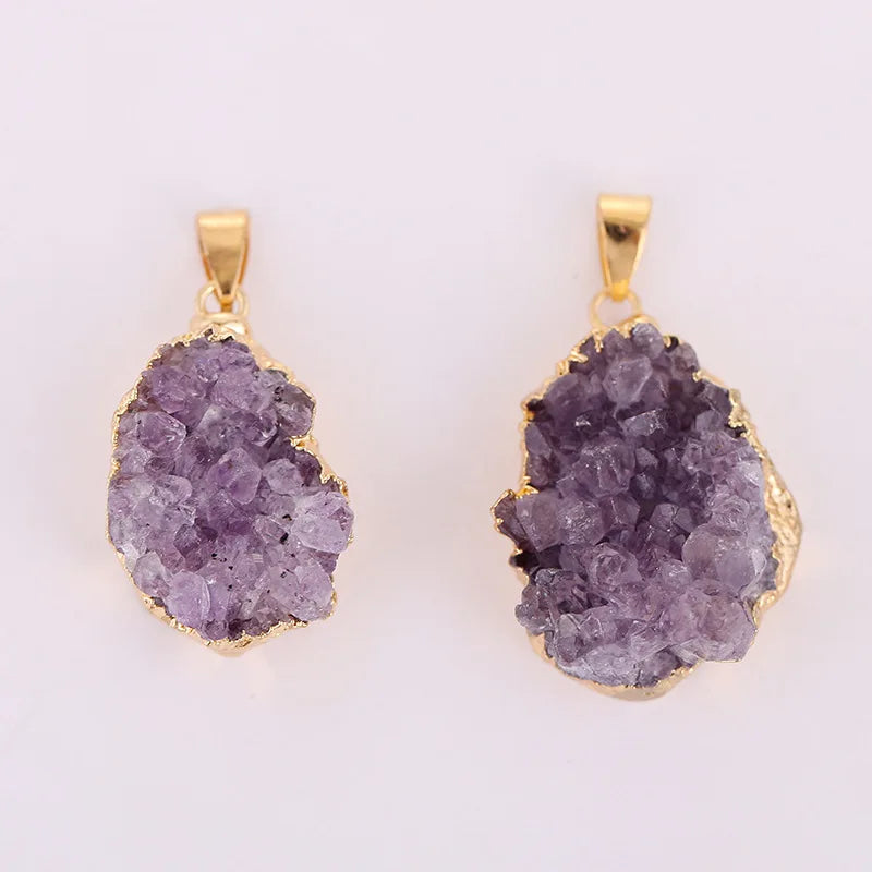 Natural Stone Crystal Pendant Irregular Druzy Amethyst Pendant Diy Necklace Crystal Gemstone Jewelry