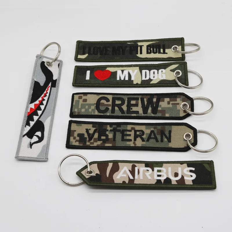 Cammo Crew Twill Embroidery Keychain Metal Key Ring Key Tag